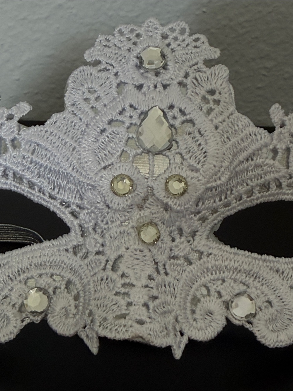 White Lace Masquerade Mask with Rhinestones - Picture 2 of 5